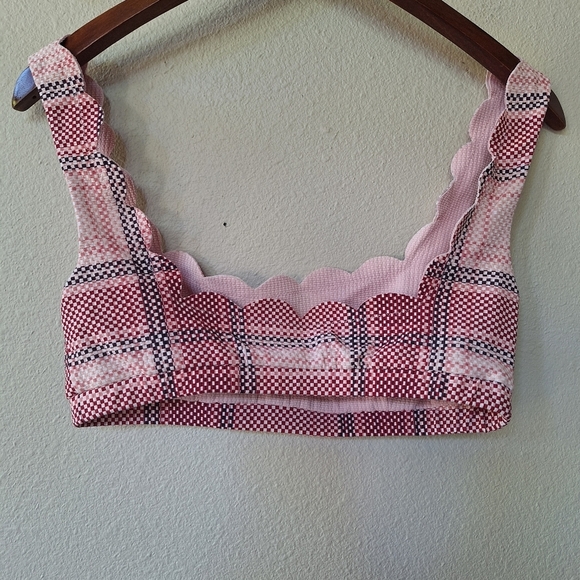 NWOT Marysia Antibes Bikini Bra Scalloped Light Pink/Checked Womens Size XL - Picture 6 of 7
